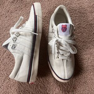 K-Swiss Women White Canvas Sneakers with Red and Blue Accents
